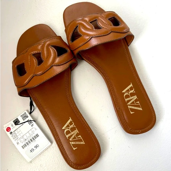 Zara leather flat slides size 39, 8.5US - Picture 3 of 4